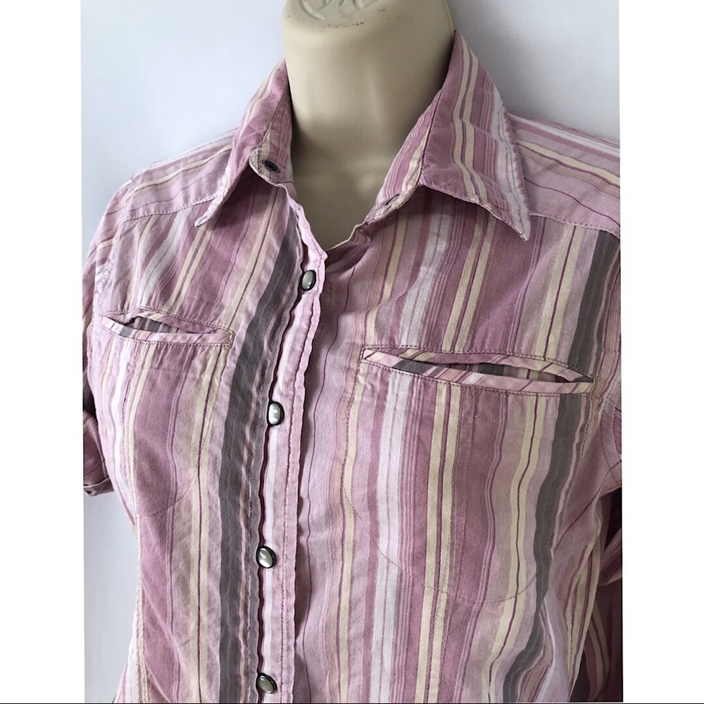 The North Face Pearl Snap Pink Striped Shirt XS - Picture 2 of 7